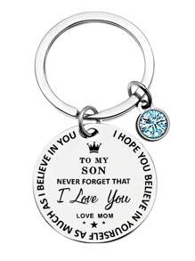 1 pieza Llavero de acero inoxidable con etiqueta redonda de 28MM "Para mi hija/hijo" con cristales rosas y azules - Multicolor - Ver 9