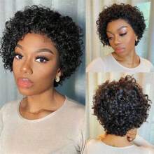 Pixie Cut Wig Short Curly Human Hair Wigs 13x1 Transparent Lace 150% Density Wigs 6inch 100% Remy Hair Wigs - SNatural - View 1