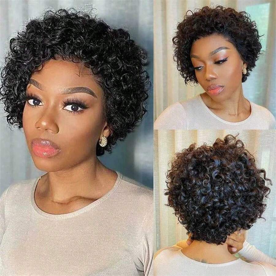 Pixie Cut Wig Short Curly Human Hair Wigs 13x1 Transparent Lace 150% Density Wigs 6inch 100% Remy Hair Wigs - SNatural - View 1