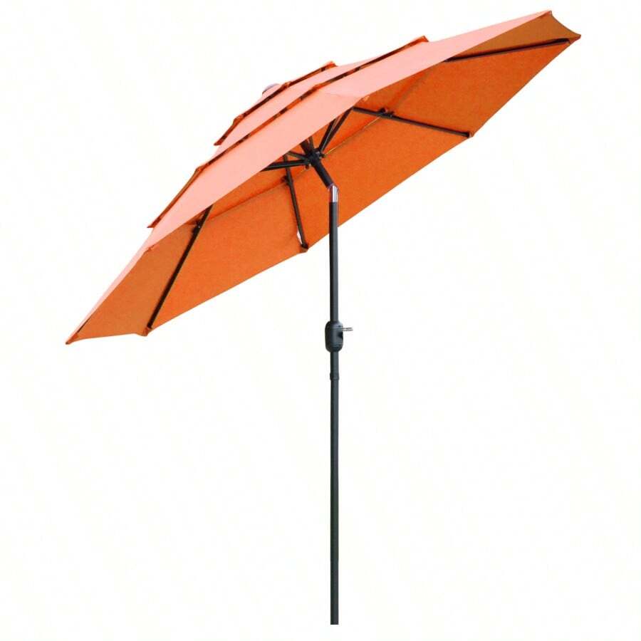 Outsunny 9FT 3 Tiers Patio Umbrella Outdoor Market Umbrella With Crank, Push Button Tilt For Deck, Backyard And Lawn, Orange - Orange+Polyester as Pic - View 1
