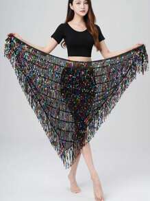 1pc Boho Belly Dance Waist Chain Tassel Waist Wrap Skirt, Dancer Waist Belt Sequin Waistband, Suitable For Festival Dance Performances Summer