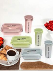 Fiambrera portátil + Taza rectangular kawaii con dibujos y cuchara, oferta del - Verde - Ver 1