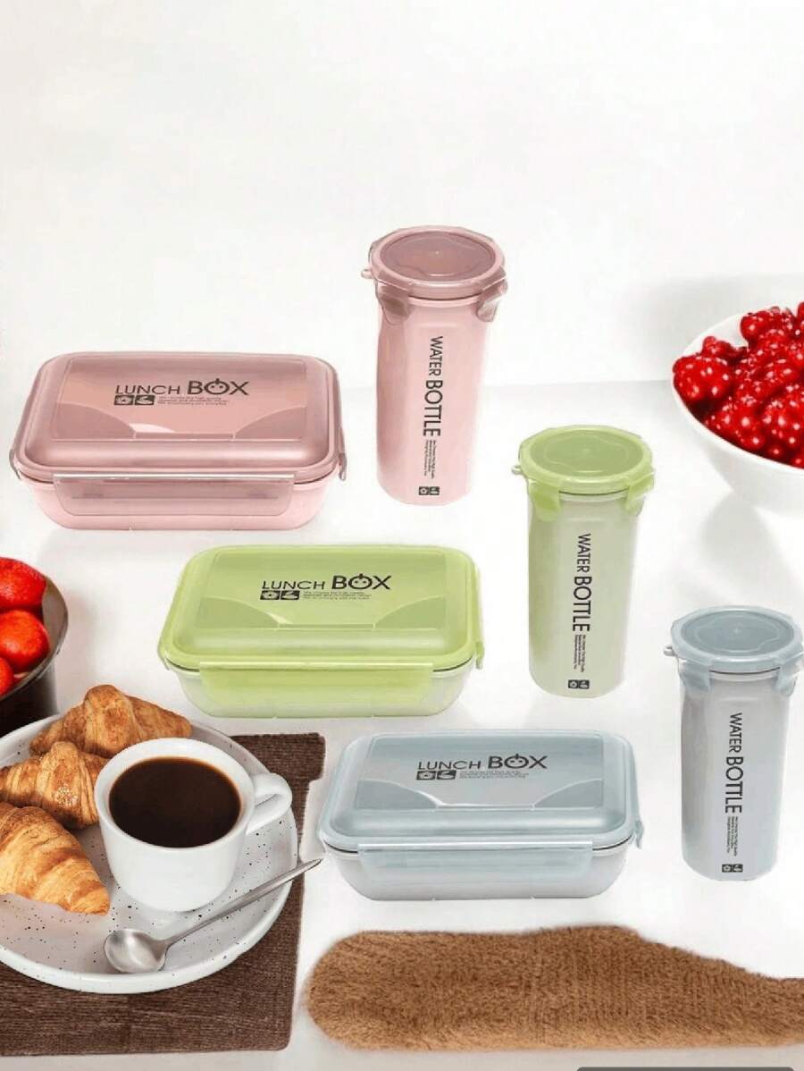 Fiambrera portátil + Taza rectangular kawaii con dibujos y cuchara, oferta del - Verde - Ver 1