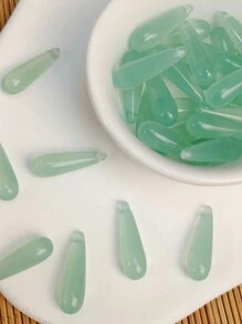 20pcs Fashionable Vintage Resin-Like Long Teardrop Beads With Pierced Holes DIY Earrings & Tassel Necklace Jewelry Accessories - Imitation Jade Teardrop Shaped Perforated Loose Beads - View 20