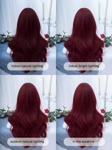 alicegarden 1 件合成耐热长自然波浪红色假发，带刘海，长 28 英寸，由纤维制成，适合日常使用，自然逼真的假发。