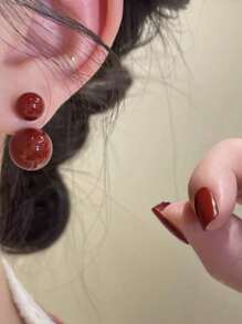 1 对人造珍珠耳钉，优雅设计，高端质感，非常适合女性，适合节日、假期和送给女朋友/最好的朋友 - 酒紅色 - 查看 2