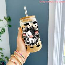 4 件可爱奶牛 UV Dtf 杯套转印贴纸适用于 16 盎司玻璃杯防水防刮 UVDtf 杯套贴花适用于马克杯笔记本电脑 DIY 工艺装饰 - 彩色 - 查看 5