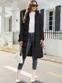Slim Fit Women's Hooded Winter Coats Warm Parka Jacket Long Quilted Thicken Jacket - màu đen - Xem 5