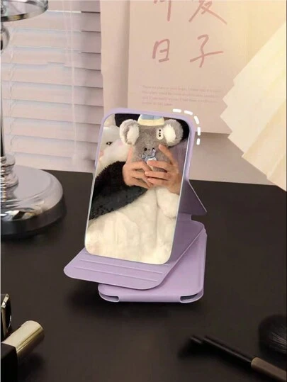 1个可折叠便携化妆镜，带PU皮革底座，化妆，便宜，房间装饰，梳妆台，旅行，卧室，化妆配件，镜子，化妆镜，便宜，圣诞礼物，化妆品，化妆工具，便宜货，礼物，女士礼物，圣诞礼物