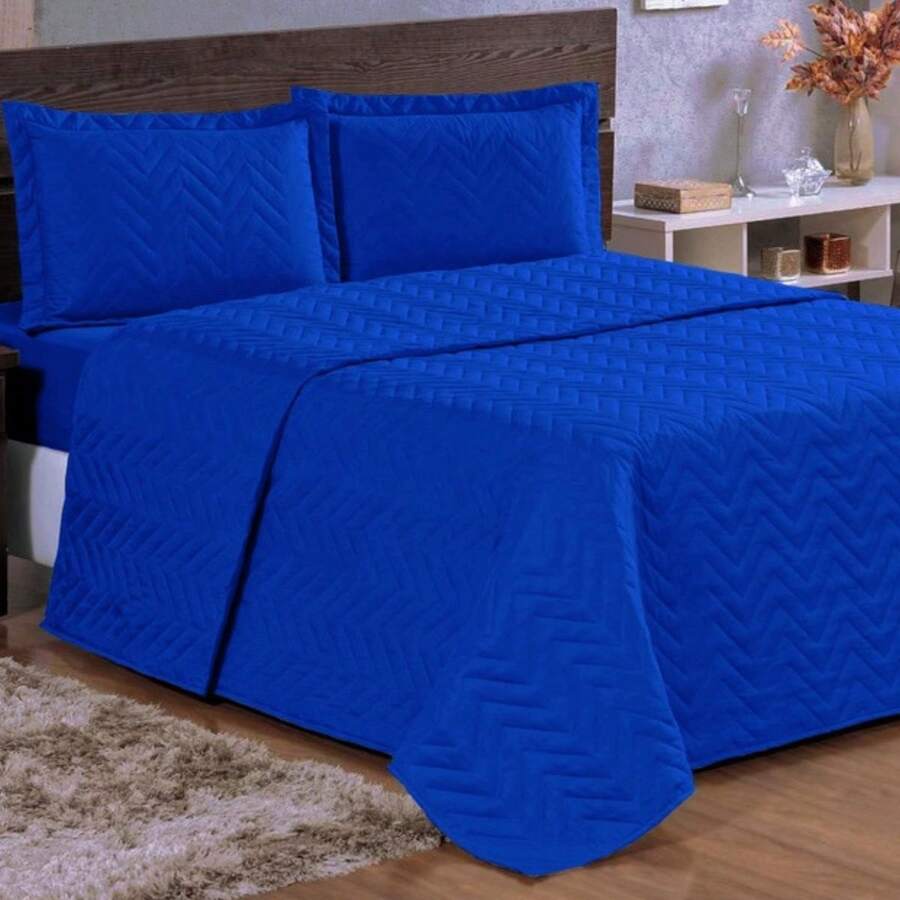 Luxury Bedspread For Queen Mattress + Kit Of 2 Quilted Pillowcases - Ng - 藍色 - 查看 1