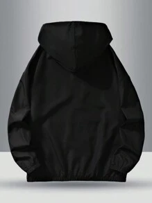 Men's Long Sleeve Letter Print Zip Up Hooded Jacket, For Fall, Grunge - Black - View 2