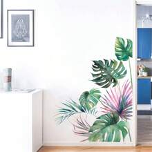 1 件热带树叶印花墙贴，现代 PVC 家居墙贴，贴纸，墙贴，乙烯基家居装饰贴花，春季装饰品让您的家焕然一新，Rama 装饰贴纸