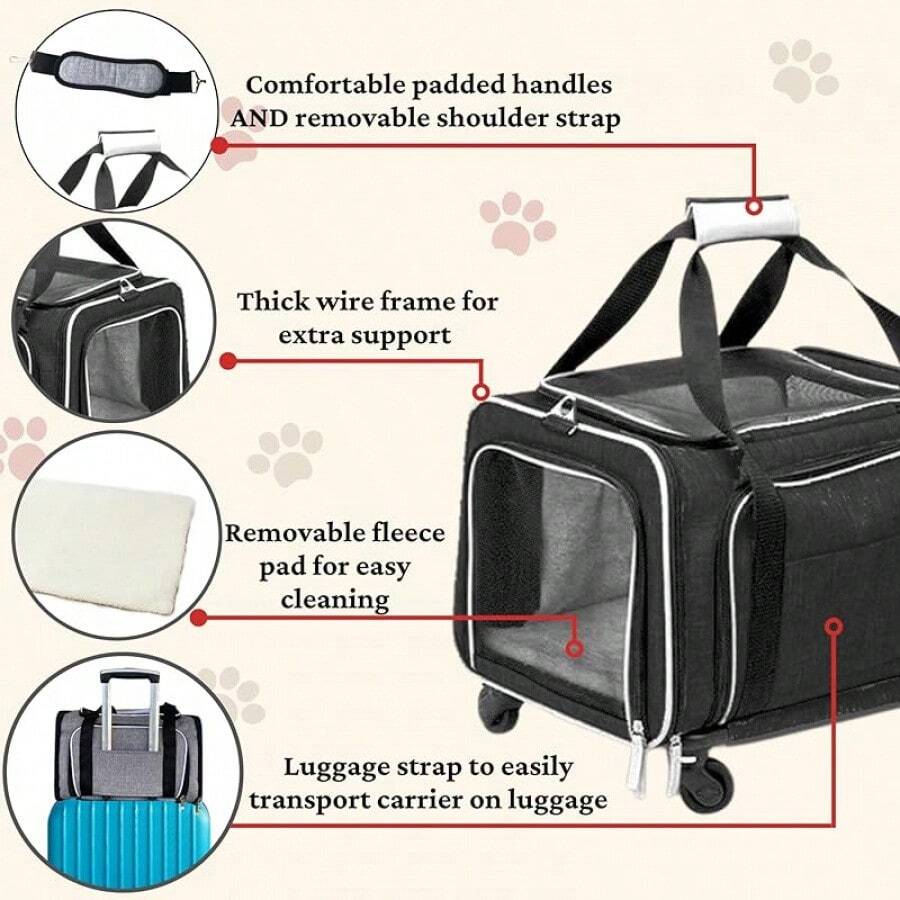 Airline Approved Expandable Premium Pet Carrier On Wheels Two Sided