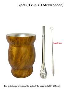 8oz,Double-Walled Stainless Steel Yerba Mate Cup, Tea Cup Set Include Insulated Yerba Mate Cup, Mate Straw Spoon & Cleaning Brush, Double-Walled And Hot & Cold Drink, For Mate Tea, Coffee, Easy To Clean ),(Wood/Marble/Silver/Black/White/Pink/Red),Gifts For Men And Women.