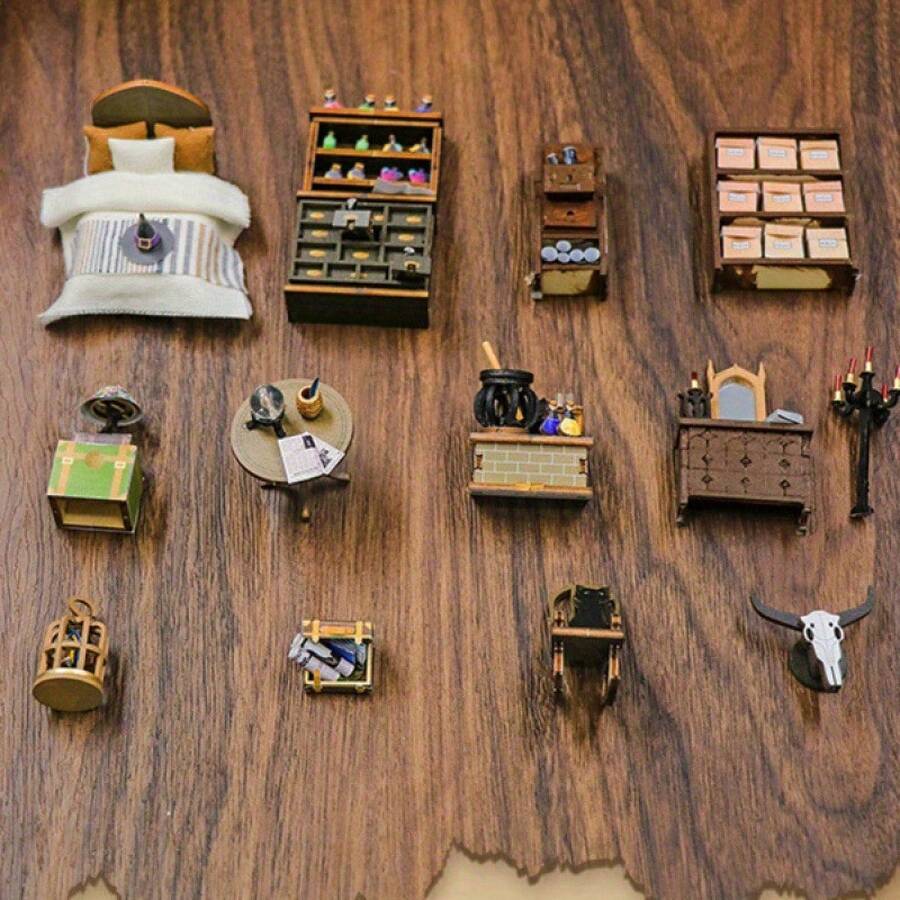 3D Puzzle Assembly Miniature Book Stand DIY Dollhouse Kit Wooden