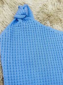 Single Sleeve Crop Top / Mule Sleeve - Màu xanh nhạt - Xem 1