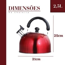 Chaleira Inox Apito 2,5 Litros Com Tampa Alça Cozinha Fogão Chá Café Restaurante - Prata - Visão 4