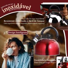 Chaleira Inox Apito 2,5 Litros Com Tampa Alça Cozinha Fogão Chá Café Restaurante - Prata - Visão 5
