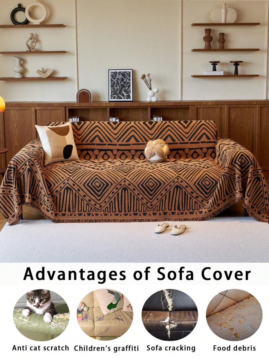 1pc All Season Chenille Jacquard AntiSlip Sofa Cover, Modern