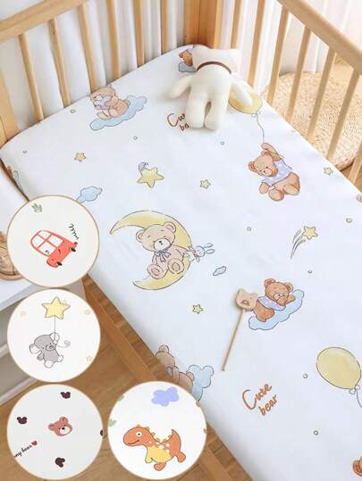 1pc Breathable Moisture-Wicking Cartoon Print Baby Crib Sheet, Children Mattress Cover, Cute Patchwork Design, Suitable For All Seasons Love Valentine