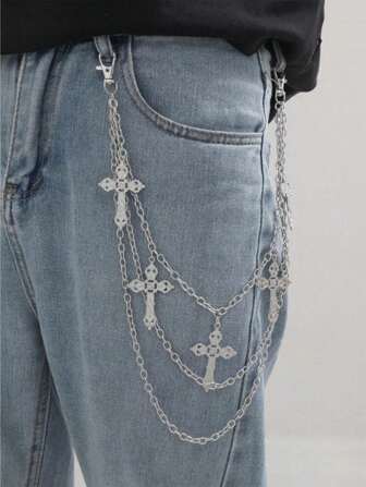 1pc Men Cross Pendant Multi-Layered Metal Fashion Accessory Hip Hop Punk Style Chain For Pants Street Halloween/Necklace