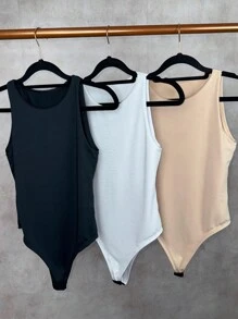 Kit 3 Women's Basic Versatile Leotard Bodysuit Tank Top Fashion Casual Elegant Suplex - Màu be - Xem 1