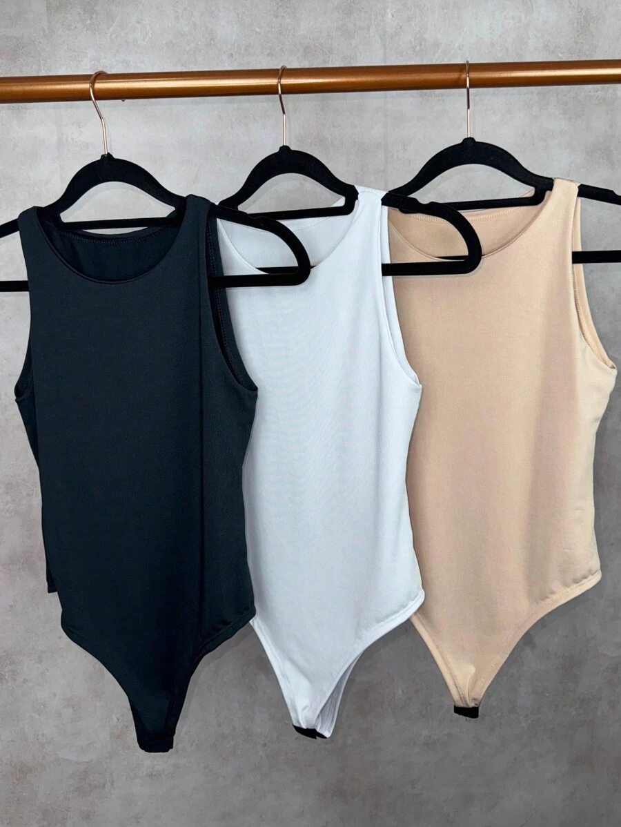 Kit 3 Women's Basic Versatile Leotard Bodysuit Tank Top Fashion Casual Elegant Suplex - Màu be - Xem 1