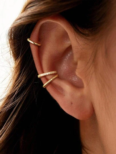 3 st moderiktiga minimalistiska örhängen utan piercing med koppar och zirkoniasten (kan ha mindre färgskillnad på grund av ljus)