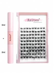 Asiteo 90 Pcs Cluster DIY Lash Set: Faux Mink Lashes Fluffy Messy 3D Cluster D Curl Lashes Mix Individual Eyelashes Extensions With Lash Bond & Seal - 彩色 - 查看 7