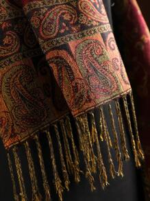 1pc Boho Tassel & Paisley Jacquard Pashmina Shawl/Scarf/Wrap Red Scarf