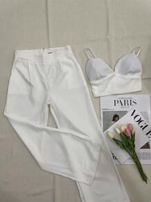 Elegant Tailored Set With Palazzo Pants And Cropped Top/DD032 - trắng - Xem 1