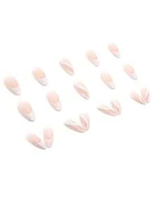 24pcs Oval Fake Nails, 1pc Nail File, 1pc Nail Tape, Manicure Supplies Set To Upgrade Your Nail Style - White - View 4