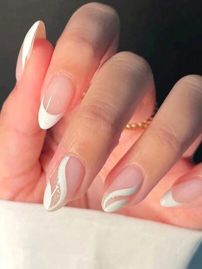 24pcs Oval Fake Nails, 1pc Nail File, 1pc Nail Tape, Manicure Supplies Set To Upgrade Your Nail Style