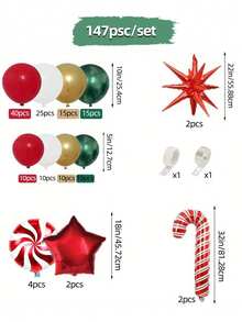 147 件圣诞气球花环套装，包括红色、白色、金色、绿色气球、星星、拐杖糖、风车、红色星爆气球，适用于圣诞派对、学校庆典、生日派对、家庭聚会装饰、万圣节、万圣节装饰 - 彩色 - 查看 3