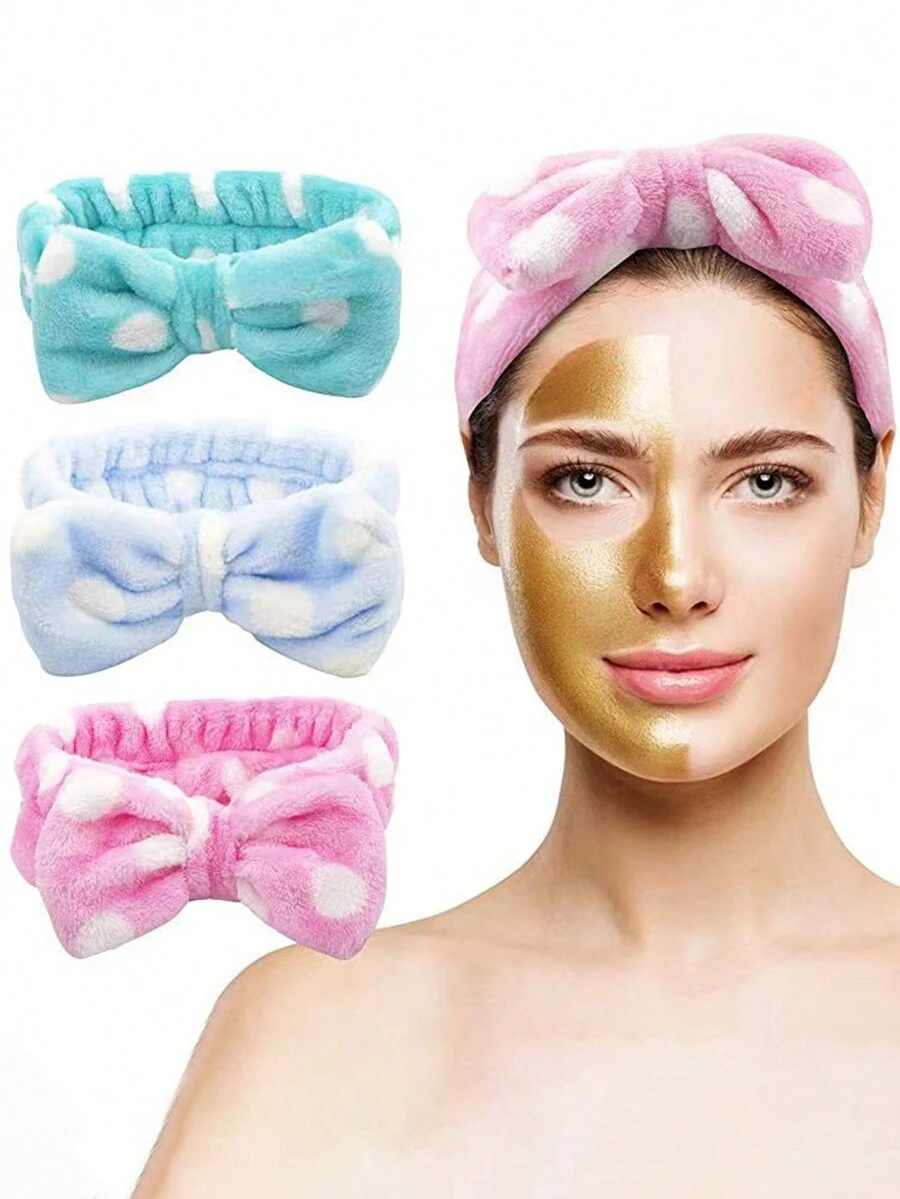 1 件波尔卡圆点头带可爱毛绒洗脸头带头带头带装饰，防止头发弄湿，适用于化妆、面膜、洗面奶、家居用品