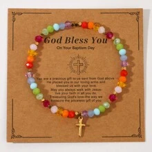 1 pieza Nuevo brazalete de moda con cristales de colores mixtos y cuentas, chapado al vacío, regalo exquisito para mujeres y niñas, regalo de Pascua, viene con tarjeta de bendición, excelente para mejores amigas - Multicolor - Ver 11