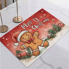 姜饼人印花餐垫，耐磨防滑防油餐桌垫，派对桌面保护垫，防滑防污圣诞杯垫，送给朋友的实用礼物 - 彩色 - 查看 8