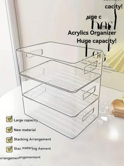 3pcs Stackable Clear Plastic Storage Boxes - Multi-Functional And Space Saving Organizer Bins For Kitchen, Bathroom, Bedroom, Living Room And Office
