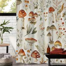 Ultimate Waterproof Shower Curtain With Mushroom And Plant Print - Includes 12 Hooks - Machine Washable - Artistic Design - Polyester Material - Woven Fabric Home Bathroom Decor Fall Decor Bathroom Accessories Back To School