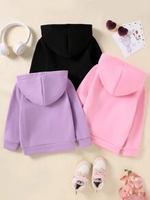 Set de 3 piezas de sudadera con capucha con estampado de corazón para niña, conjunto de ropa casual y deportiva cómoda y abrigada para exteriores