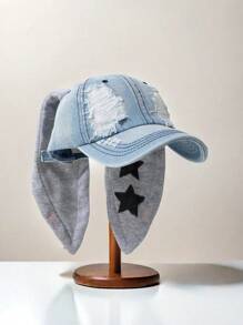 1 gorra de béisbol, gorra de béisbol azul con orejeras largas de felpa, linda gorra lavada, gorra de béisbol desgastada lavada negra con orejeras largas de felpa, adecuada para presentaciones en el escenario y vacaciones de invierno y otoño - Multicolor - Ver 8