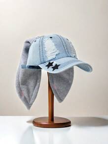 1 gorra de béisbol, gorra de béisbol azul con orejeras largas de felpa, linda gorra lavada, gorra de béisbol desgastada lavada negra con orejeras largas de felpa, adecuada para presentaciones en el escenario y vacaciones de invierno y otoño - Multicolor - Ver 6