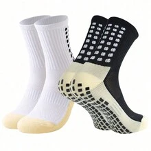 2 Pairs Sports Outdoor Men's Soccer Socks Anti Slip Non-Slip Gripper Pads For Football Basketball Sports With Grippers Socks - 黑與白 - 查看 10