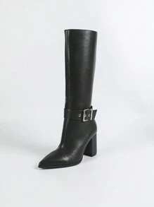 Autumn Winter New Fashionable Versatile Sexy Outdoor Black British Style Chunky Heel Pointed Toe Over-The-Knee Boots For Women
