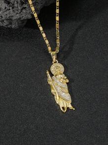 1 件时尚嘻哈奢华方晶锆石耶稣圣裘德吊坠项链，适合节日和日常佩戴，高端节日礼物珠宝 - 金黃色-白石 - 查看 2