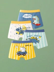 小男孩 8 条装卡通恐龙汽车印花男童平角裤，中大童宝宝多色平角内裤舒适柔软四季皆宜