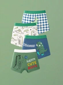 小男孩 8 条装卡通恐龙汽车印花男童平角裤，中大童宝宝多色平角内裤舒适柔软四季皆宜