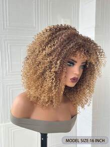 10-16英寸渐变金色卷发假发，蓬松合成假发，适合春季，短刘海假发，耐热纤维刘海假发，高密度时尚角色扮演假发 - 漸變金色 - 查看 5