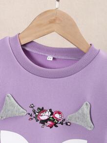 Young Girl Graphic Print Fleece Sweatshirt Casual Outfit Set, Autumn/Winter