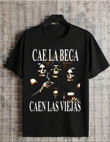 PLAYERA CAMISETA MEMES CALAVERA GYM Y URBAN CALAVERAS CHIDAS CABALLERO CAE LA BECA - Negro - Ver 1